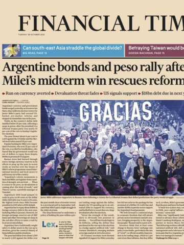 El Financial Times remarcó la euforia de los mercados tras el triunfo&nbsp;libertario